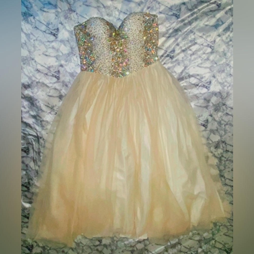 Elegant Cream Prom Dress Sequin Bodice